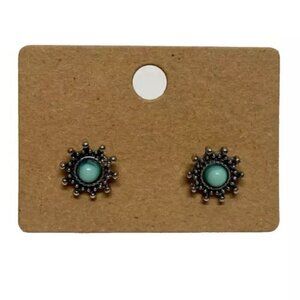 Aqua Color Silver Tone Round Stud Earrings Casual Beach Art Fashion Jewelry